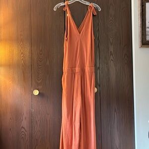 Just Living burnt orange, sleeveless strapped linen blend jumpsuit. Size XS